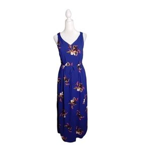 A New Day Women's Royal Blue Colorful lFloral Sleeveless Boho Maxi Dress M